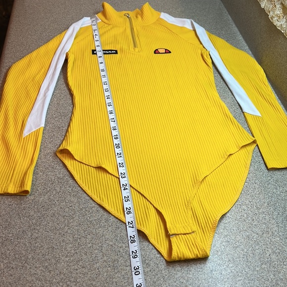 Ellesse Yellow W/ White Stripe Womens US L EU 40 UK 12 Body High Neck Bodysuit - Picture 8 of 16